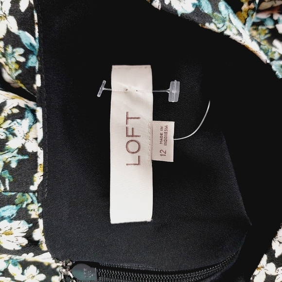 LOFT Multicolor Floral Puff Sleeve Flare Boat Neck Midi Dress 468 - Picture 5 of 8